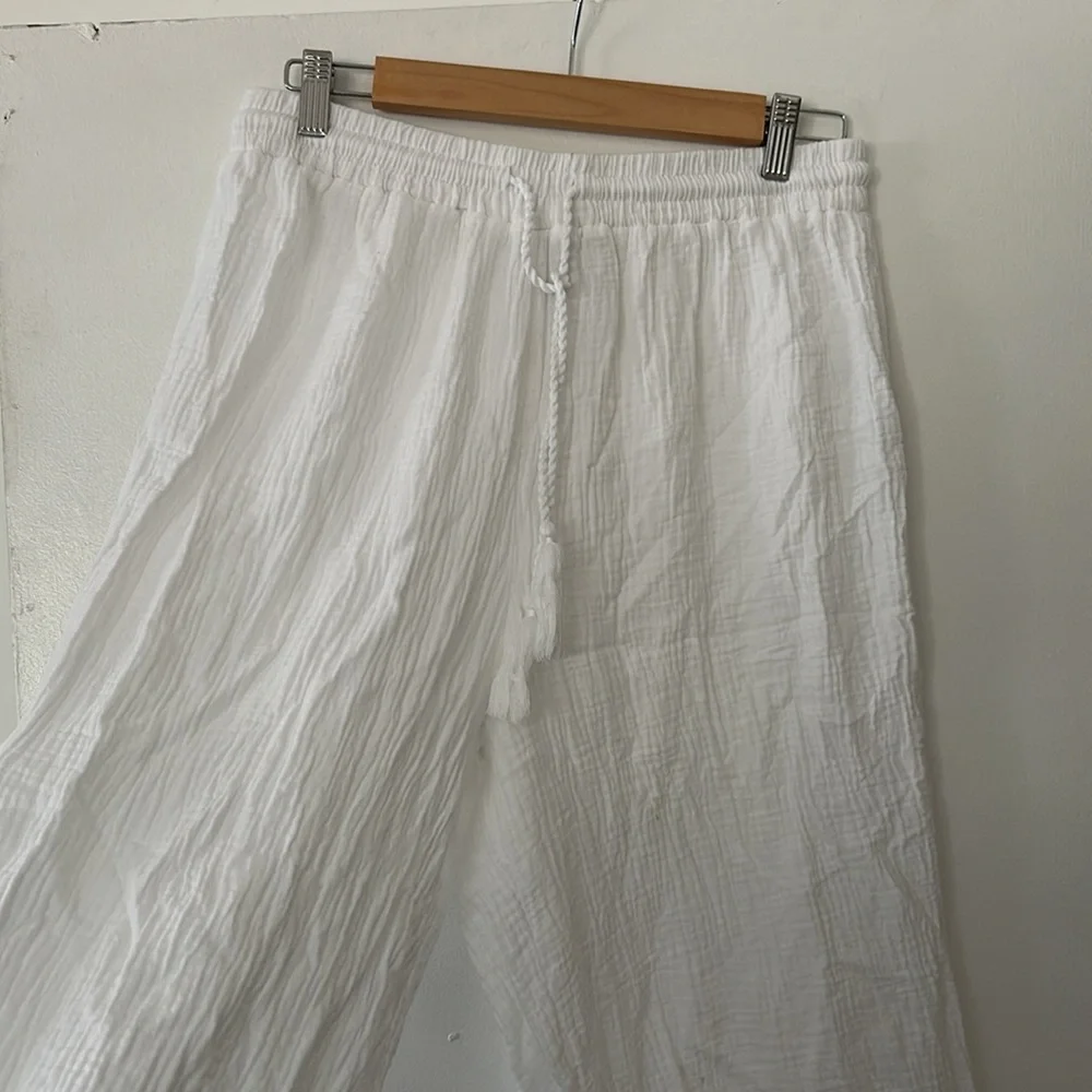 C&C California White Cotton Drawstring Pants - Size L - Picture 2 of 5